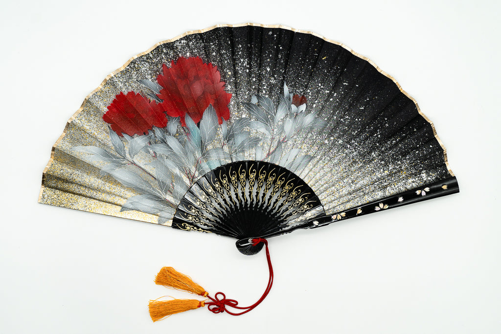 【文】　★ 文房 繍絵花卉紋牙骨絹面折扇 ★　清朝期　牡丹 刺繍文様　清供雅玩 DSC00734_b36c8bb7-0c14-4001-